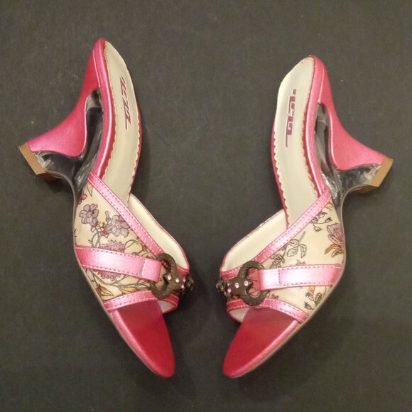 HPLA Floral Pink Glitter Shoes size 6 Open Toe Rhinestone Accent Acrylic Heels - Picture 12 of 12